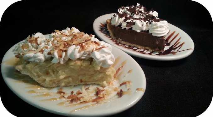) DESSERTS( Coconut Cream Pie 4.29 Chocolate Cream Pie 4.29 Pecan Pie 4.49 Banana Cream Pie 4.29 Banana Pudding 3.29 Cheesecake 4.49 Ice Cream 2.