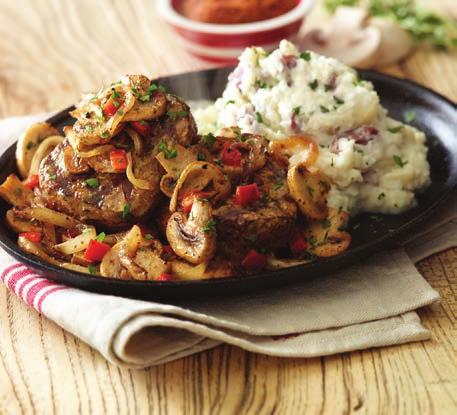 99 BOURBON STREET CHICKEN & SHRIMP Cajun-seasoned chicken breast grilled and served on a sizzling skillet topped with