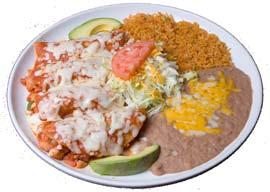 00 Choice of marinated chicken or steak strips with pico de gallo in 4 tortillas with our special sauce melted cheese & avocado on top. Served with rice & beans. PORK CARNITAS... $15.