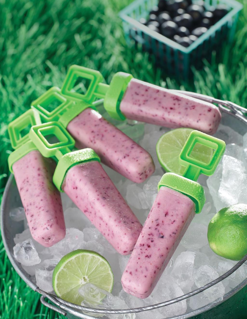 Dessert Creamy Blueberry & Lentil Lime Popsicles SERVINGS 8 PREP TIME 10 minutes + freezing time TOTAL TIME 4-6 hours 1 Tbsp (15 ml) grated ginger 1 cup (250 ml) vanilla Greek yogurt ½ cup (125 ml)