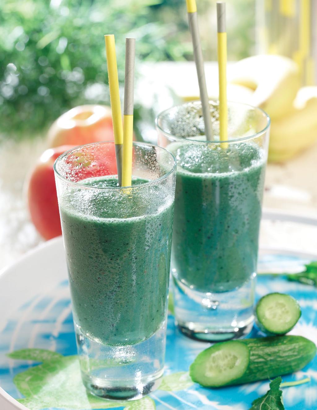 BREAKFAST Green Lentil Power Smoothie SERVINGS 6 PREP TIME 5 minutes TOTAL TIME 5 minutes half medium cucumber, chopped 1 cup (250 ml) chopped kale, spines removed ¾ cup (175 ml) cooked split red