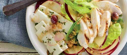 PICKLED FETA AND APPLE SALAD Tender brined chicken, house-made pickled feta and fresh apple slices create a bright, flavorful salad.