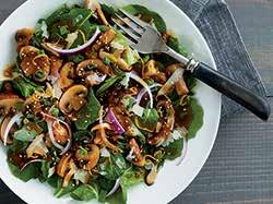 SESAME-SOY MUSHROOM SALAD A mix of roasted mushrooms are coated with Hellmann s Sesame Thai Vinaigrette and soy sauce. Sprinkled with toasted sesame seeds and lemon zest for fresh umami flavor.