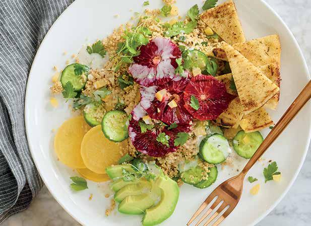 GRILLED BLOOD ORANGE & COUSCOUS SALAD A Mediterranean style couscous salad with fresh, crunchy textures and bright flavors.