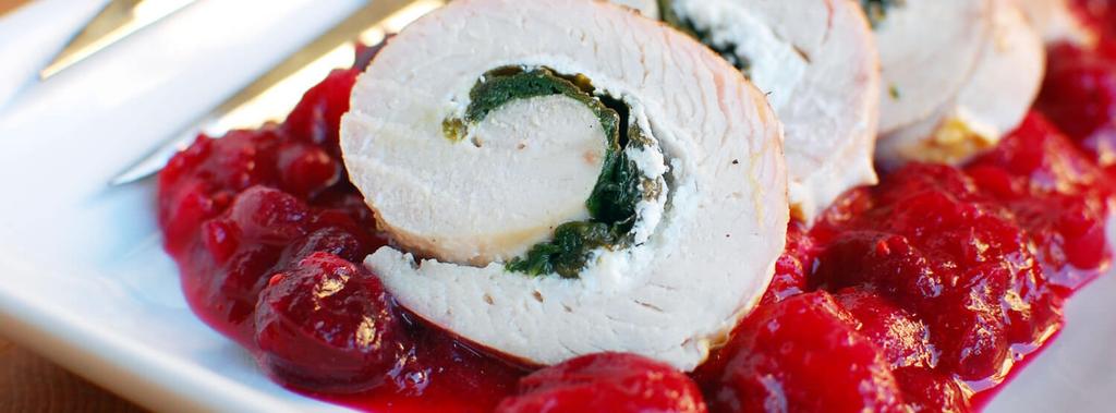 Turkey Rolls with Cranberry Sauce AIP 9 ingredients 1 hour 10 minutes 4 servings 1. Preheat oven to 425. 2. Heat olive oil in a skillet over medium heat. Add baby spinach and saute until wilted.
