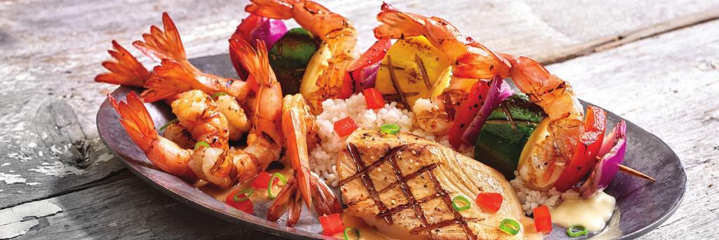 Grilled Seafood Trio FORREST S favorites Add a Fresh Garden Salad (150 cals) or Tossed Caesar Salad (400 cals) for 5.89 or a Skewer of Chargrilled Shrimp (150 cals) for 5.