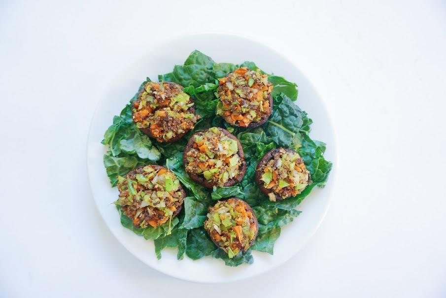 Stuffed Mushrooms (makes enough for Day 6 and Day 7) Ingredients 10 whole mushrooms equal in size 2 tablespoon coconut oil 1/2 cup onion 1/2 cup mushroom innards 1/2 cup carrots 1/2 cup pea pods 1
