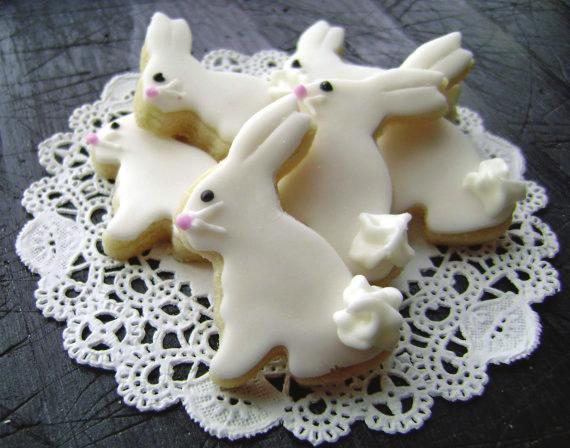 Bunny biscuits Serves: Makes 30 Preparation Time: 5 minutes Cooking Time: 10 minutes 200g butter, chilled, plus extra for greasing 300g plain flour 1 orange, finely zested 90g icing sugar 2 egg