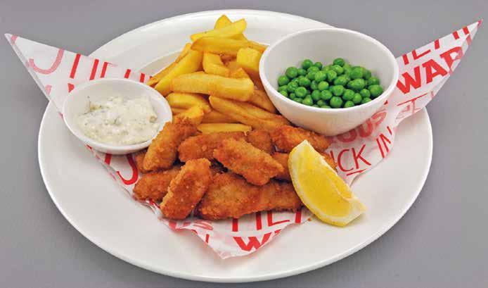 Scampi and You ll need: Round Plate, Greaseproof Paper, Sugar Bowl & Dip Pot Scampi Tartare Sauce Lemon Wedge (See Sub) 10 Pieces (160g) 28g Guest s Choice: Peas OR Mushy Peas 1 Full Pea Scoop (56g)