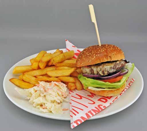 New York Burger You ll need: Oval Plate, Greaseproof Paper & Skewer 6oz Beef Burger Sesame Seed Bun Burger Set (See Sub) Cheddar Cheese Slice Streaky Bacon Burger Sauce Coleslaw (See Sub) 1 Rasher