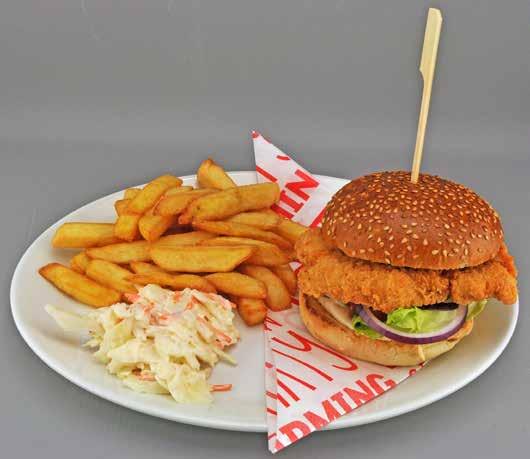 South Western Chicken Burger You ll need: Oval Plate, Greaseproof Paper & Skewer Louisiana Chicken Burger Sesame Seed Bun Burger Set (See Sub) Spicy Mayo (See Sub) Coleslaw (See Sub) 10g 70g 1.