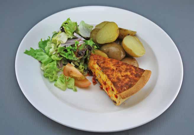 Red Pepper Quiche You ll need: Large White Plate Red Pepper Quiche Boiled Potato (See Sub) Mains Salad Garnish (See Sub) 200g 1.