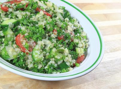 LEMONY QUINOA TABOULI This is one of my favorite salads! I love Tabouli, but I don t eat the bugler wheat it is normally made with any more, so I developed this recipe using quinoa.