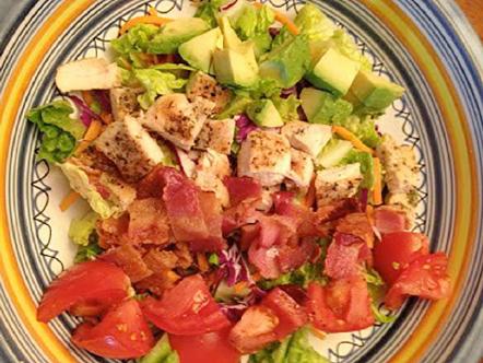 I got busy in my kitchen coming up with a way to get the creaminess and the decadence of the salad. I succeeded! This is a filling salad with a lot of texture and flavor.