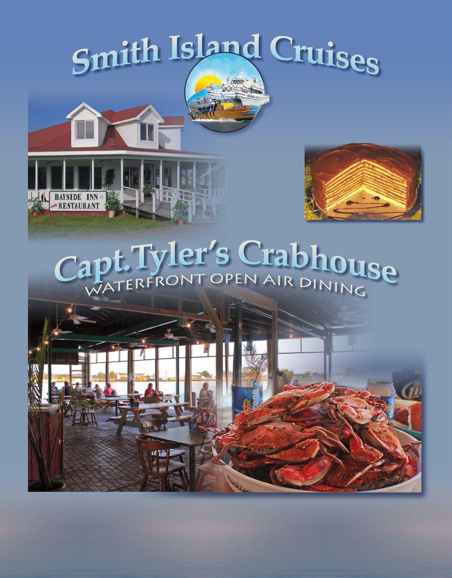 ISLAND AMENITIES Bayside Inn Restaurant Known for its famous Crab Cakes & Smith Island Cakes Golf Cart Rentals Bicycle Rentals Museum Gift Shops Call for Reservations, 410-425-2771 smithislandcruises.