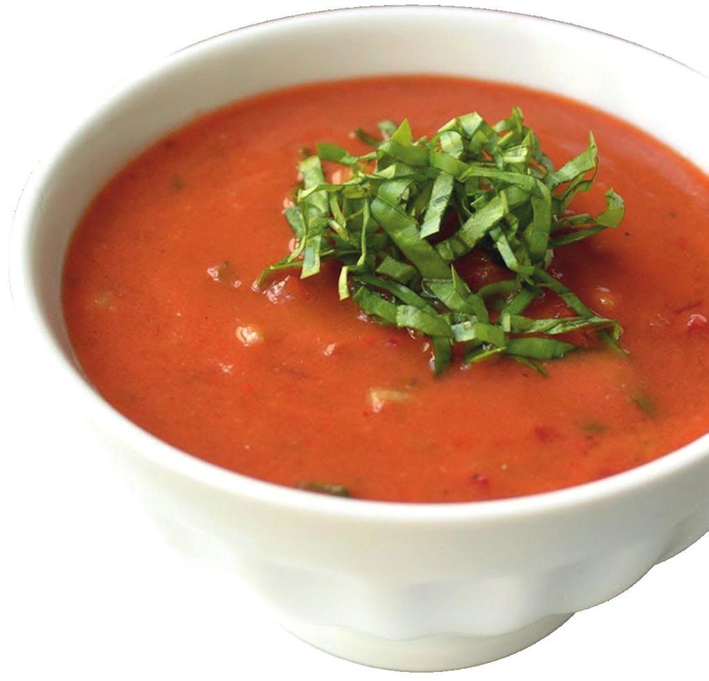 SOUPS SOUPS Fat 1g Calcium 8mg Saturated Fat 0g Fibre 1g Chilled Gazpacho Makes eight servings, about 170ml (6oz) each Made with fresh, ripe summer tomatoes, Chilled Gazpacho is perfect on a hot,