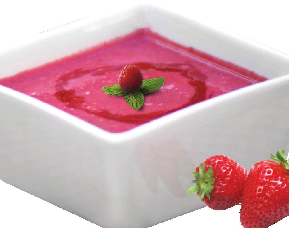 Two-Berry Summer Soup Makes about 1200ml (5 cups) 150g (1 cup) 150g (1 cup) 150g (1 cup) 500g (2 ½ cups) 225g (8 oz) 120ml (½ cup) fresh strawberries frozen strawberries frozen raspberries low-fat