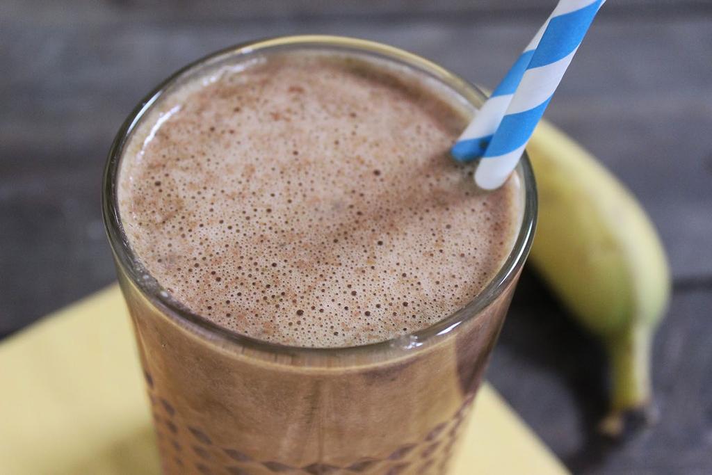 Peanut chocolate smoothie 200ml unsweetened almond milk or cold water 2 tsps peanut butter (or nut butter of your choice)