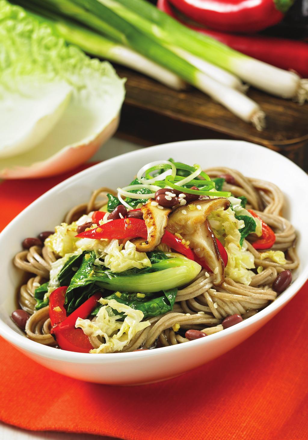 Buddhist Noodle Bowl Silky smooth soba noodles pair perfectly with rich, salty broth, aromatic ginger and fresh crunchy vegetables in this very satisfying main course dish.