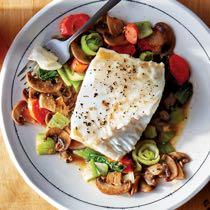 Sake-Braised Fish with Vegetables 2 tbs. grapeseed or avocado oil 2 cups sliced fresh button mushrooms 3/4 tsp.