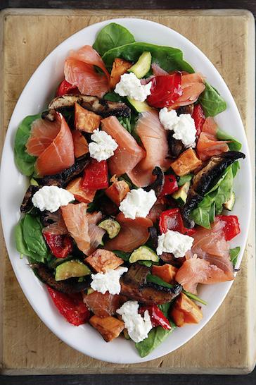 DINNER Warm Roasted Vegetable & Salmon Salad Serves 2 A perfect salad for the cooler months, using roasted vegetables and salmon to create a healthy meal.