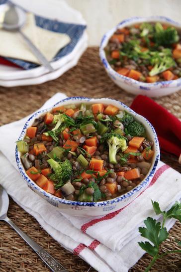 LUNCH Vegetable Lentil Soup An all time favourite, healthy, tasty and wholesome. Easy to increase the quantities to refrigerate or freeze for another meal, or to serve the whole family.