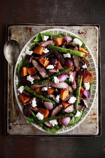 DINNER Warm Lamb Salad with Roast Pumpkin Serves 2 A delicious and healthy salad filled with roast vegetables, marinated lamb and feta.