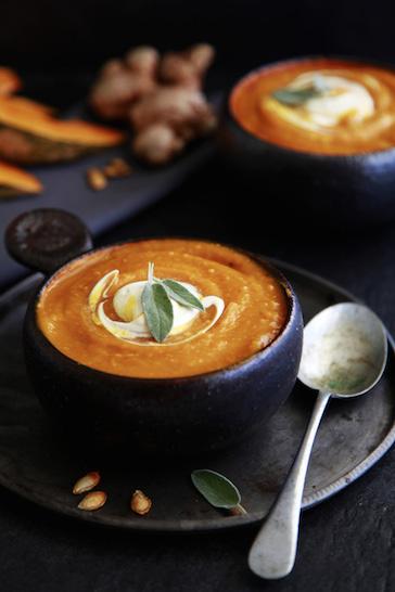 LUNCH Roasted Pumpkin Soup Pureed soups like this one are an easy way to enjoy a nutritious meal, and can be doubled up as a meal for your baby as well!