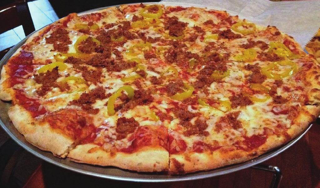 (Gluten free pizza available, same price as 12 pizza s) 2-TOPPING PIZZA 12" $15 14" $17 16" $19 Bacon, Banana Pepper, Ground Beef, Black Olives, Canadian Bacon, Chicken, Garlic, Green Olives, Green