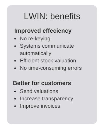 The results: for merchants Several of Vinothèque suppliers fine wine merchants had already adopted LWIN into their systems.
