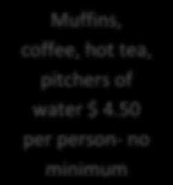 tea, pitchers of water $ 4.50 per person- no minimum Special Breakfast Buffet $9.