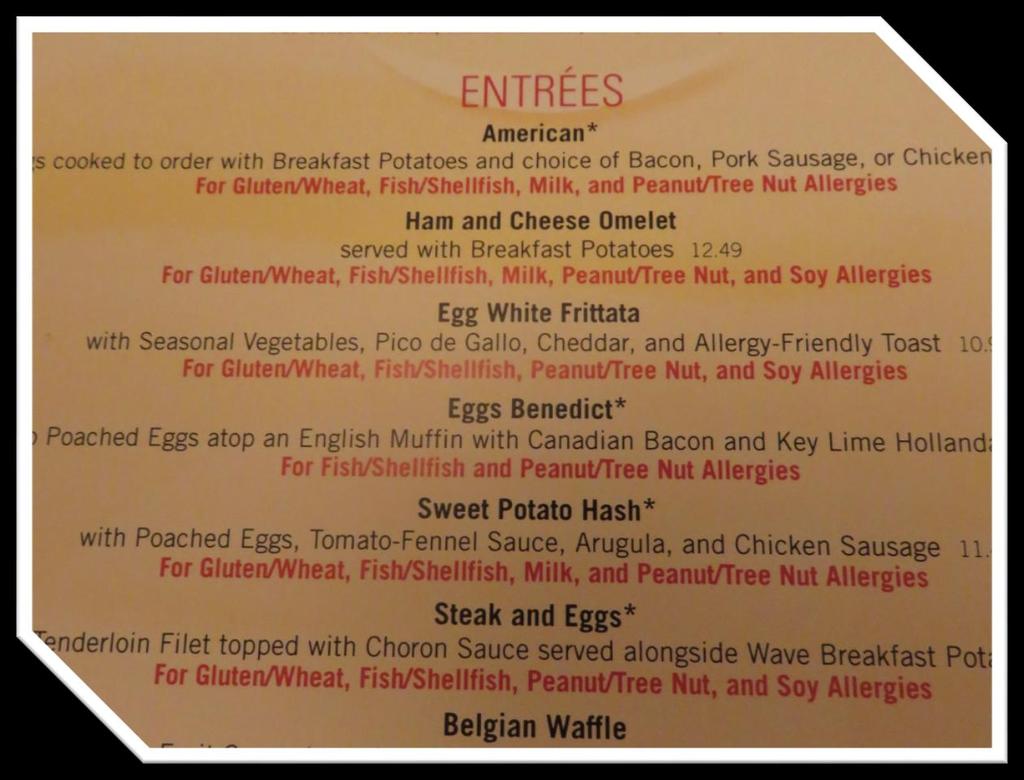 Sample Allergy Menu from The