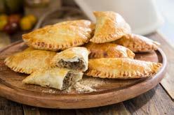 Chef s Creation Empanadas $3.25 An empanada is a type of pasty baked or fried in many countries of the Americas and in Spain.