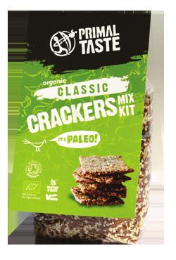 Organic Paleo Crackers Mix Kit Salty paleo crackers are a healthy snack with quick and easy preparation. All you need is a few minutes and a Primal Taste crackers mix kit.
