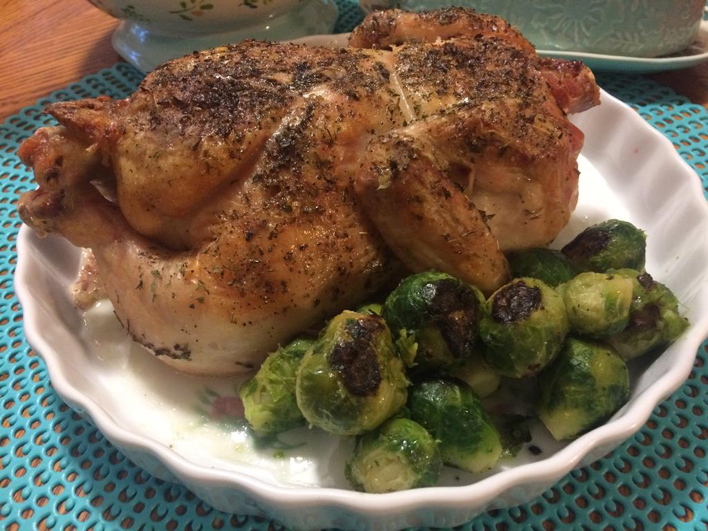 Salt (to taste) Pepper (to taste) Season chicken evenly with herbs, salt and pepper. Bake at 375 for 2 hours That s all there is to it!! Super easy but still tastes great.
