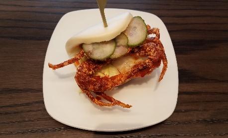softshell crab, pickled cucumber, mustard mayo 8 per pc