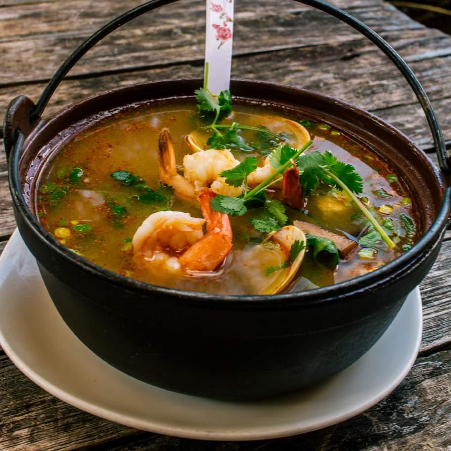 S O U P S S1 TOM YUM National Thai soup, spicy and sour with lime juice, rich with Thai ingredients like, galangal kaffir leaves,