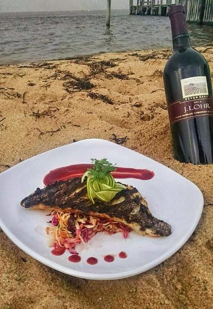 Grilled Sea Bass J. Lohr Seven Oaks Blackberry BBQ Sauce & Lime-Infused Tri-Color Slaw Chef Anthony Trobiano - Surf s Out, Kismet, New York Fish 4 8oz pc.