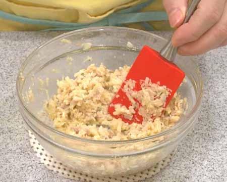 6 5 Combine all the filling ingredients, except the bread crumbs, and mix well.