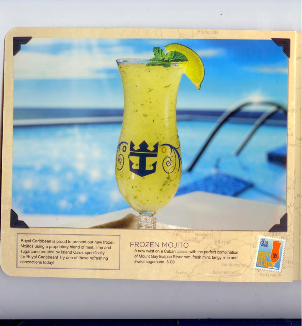 Royal Caribbean is proud to present our new frozen Mojitos using a proprietary blend of mint, lime and sugarcane created by Island Oasis specifically for Royal Caribbean!
