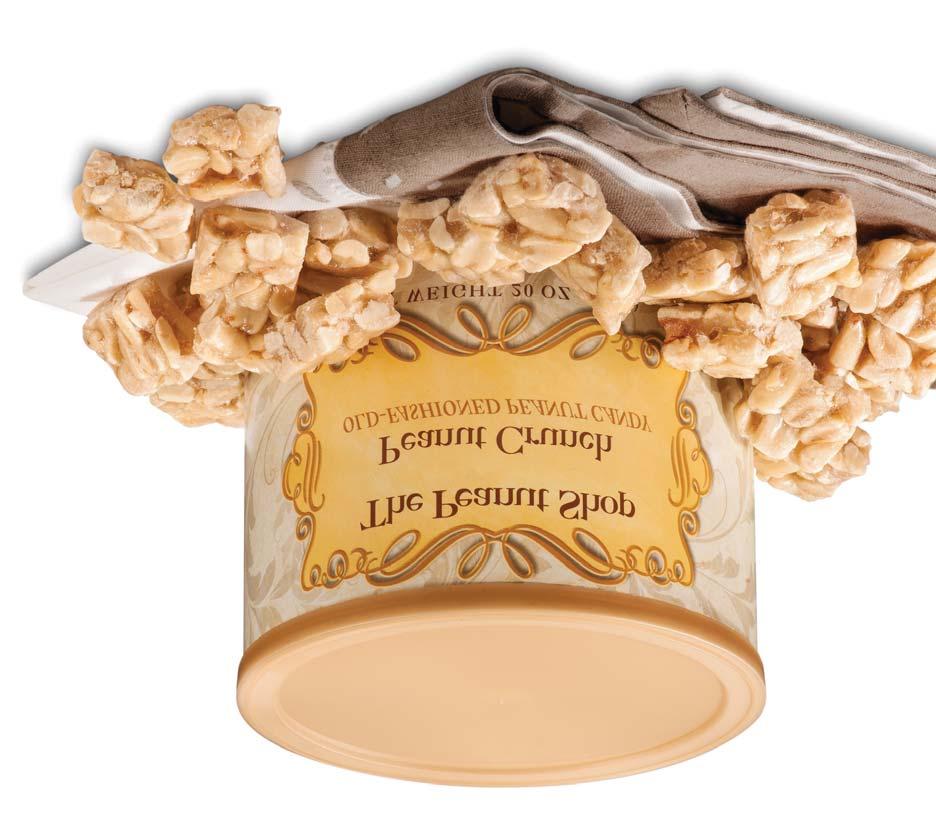 Bite-size blocks of crunchy peanuts smothered in a light syrup.