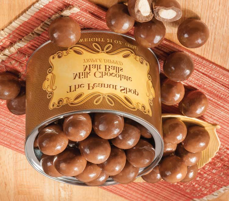 ) malted milk balls are slowly dipped three times in luxurious milk chocolate for triple deliciousness.