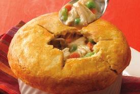 Savory POT PIES Traditional Chicken Pot Pie Fresh from the oven and served with your choice of side garden salad or side Caesar salad.
