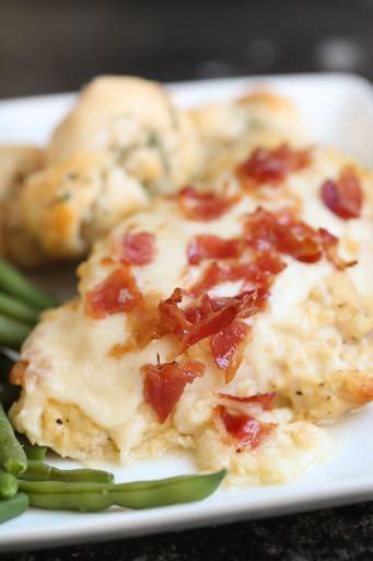 DAY 4 SMALLER FAMILY- CHEESY PARMESAN BACON CHICKEN M A I N D I S H Serves: 3-4 Prep Time: 15 Minutes Cook Time: 32 Minutes 1 egg (beaten) 1 Tablespoon water 3/4 cup grated Parmesan cheese 1/4