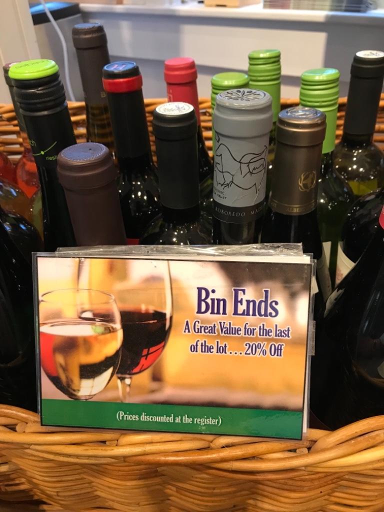 Don't forget about our discount bin! We offer 20% off on discontinued and closeout wines.