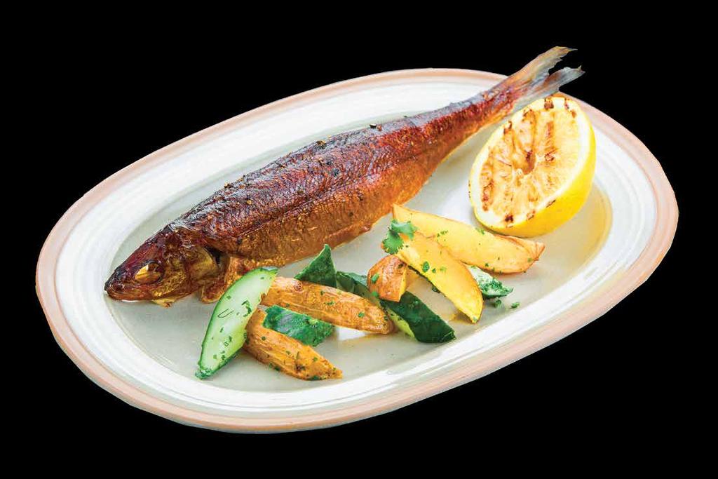 ONEGA PIKE-PERCH (STEAMED OR GRILLED) With mashed potatoes and Polish sauce.