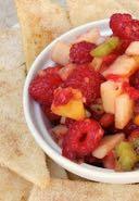 HEALTHY PLAN FRESH FRUIT SALSA AND CINNAMON CHIPS D E S S E R T Serves: 10 Prep Time: 15 Minutes Cook Time: 10 Minutes Calories: 235 Fat: 3 Carbohydrates: 48 Protein: 5 Saturated Fat: 1 Sodium: 403