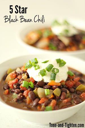 DAY 3 HEALTHY PLAN - 5 STAR BLACK BEAN CHILI M A I N D I S H Serves: 8 Prep Time: 15 Minutes Cook Time: 25 Minutes Calories: 265 Fat: 8.3 Carbohydrates: 36.4 Protein: 13.3 Fiber: 9 Saturated Fat: 2.
