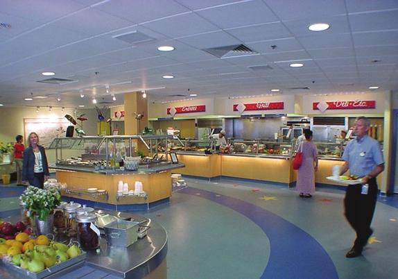 AFTER Our solution was to expand the Servery space into the existing dining room, BEFORE changing the soup and salad counter into a self serve island, and moving the casher stations.