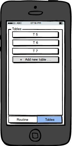 WIREFRAMES This is the table menu where the user can add and remove tables.